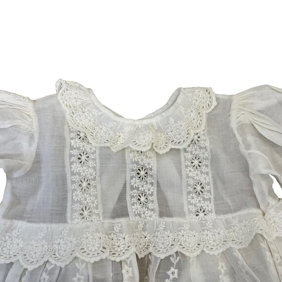 Antique Victorian Elegant Embroidered Eyelet Lace Christening Baby Gown Dress - Picture 2 of 10